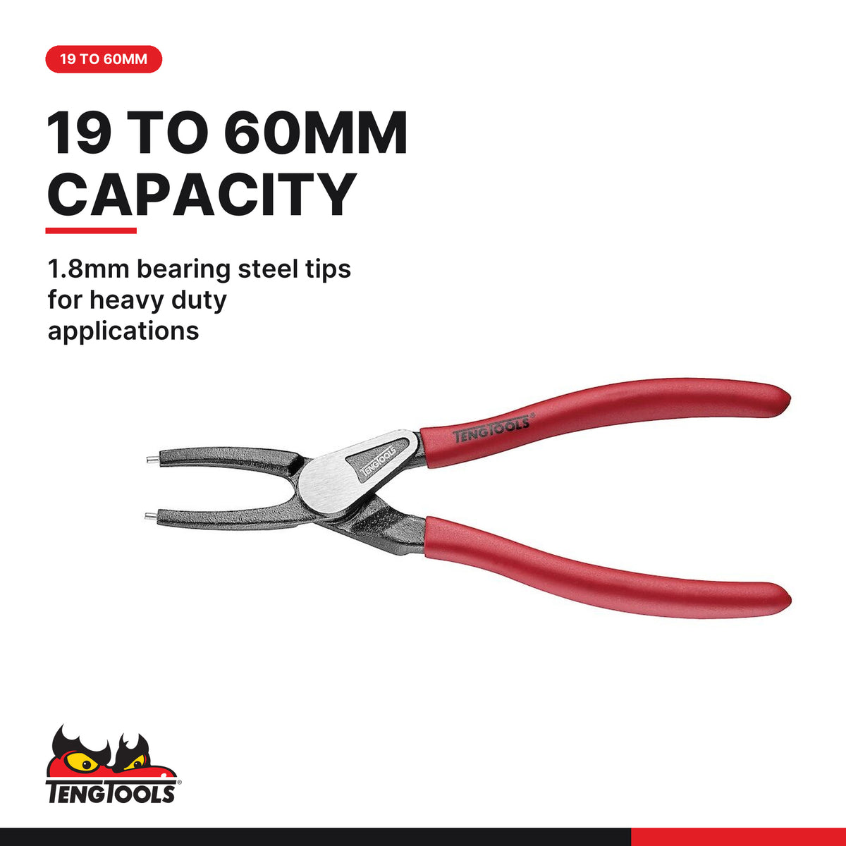 Teng Tools TT474-7E Circlip Plier Set PRO 19-60 mm TT1 4 Pieces, 1.8mm bearing steel tips for heavy duty applications