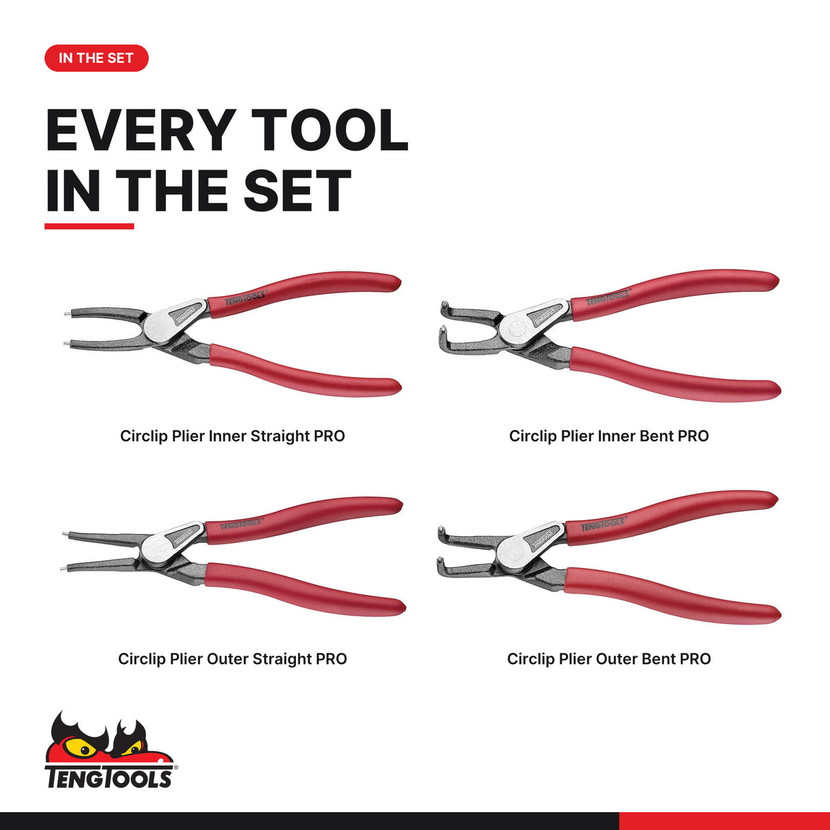 Teng Tools TT474-7E Circlip Plier Set PRO 19-60 mm TT1 4 Pieces, every tool in the set