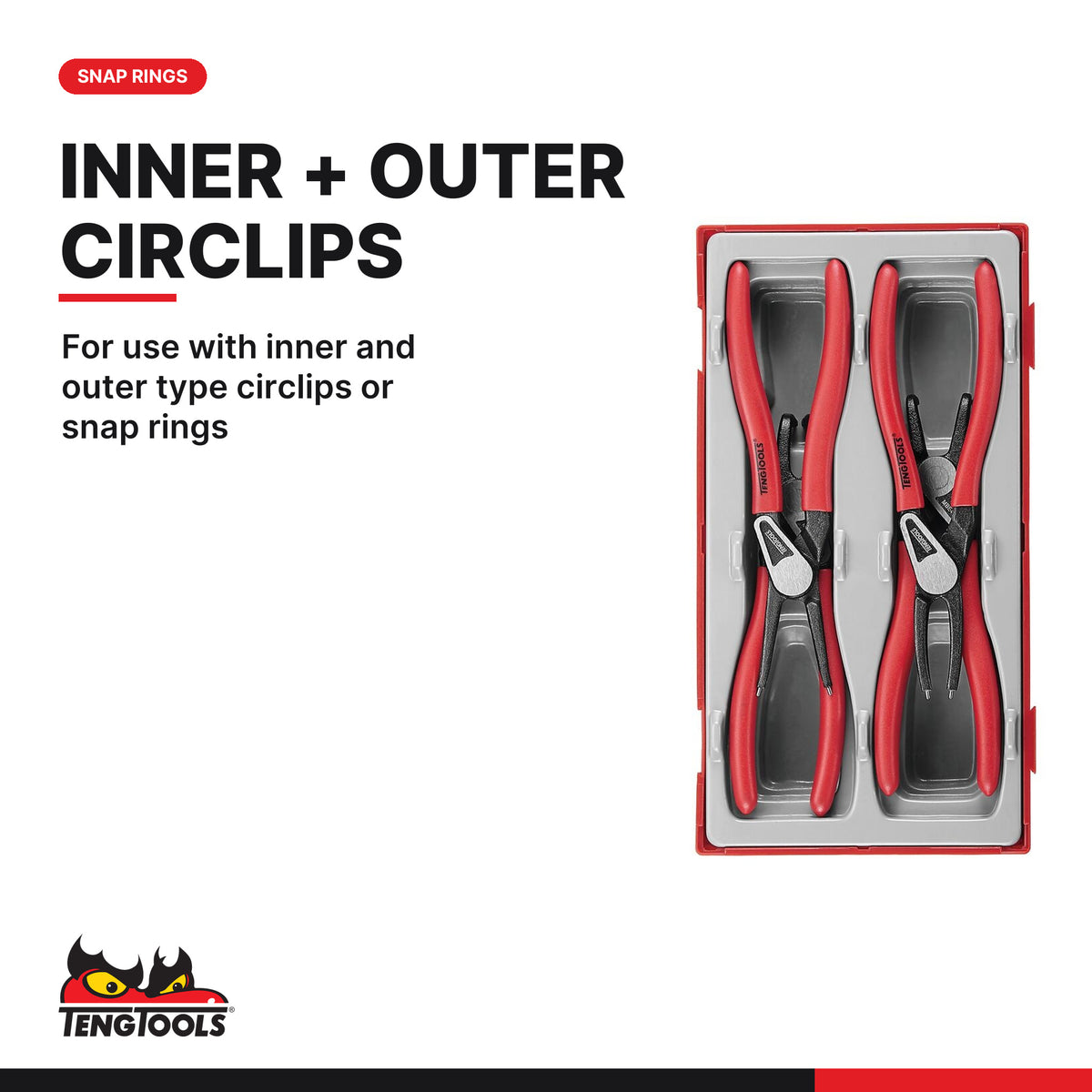 Teng Tools TT474-7E Circlip Plier Set PRO 19-60 mm TT1 4 Pieces, for use with inner and outer type circlips or snap rings