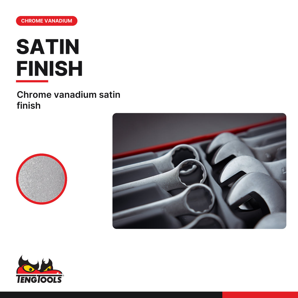 Teng Tools TT6010M Stubby Combination Spanner Set TT1 10 Pieces, chrome vanadium satin finish