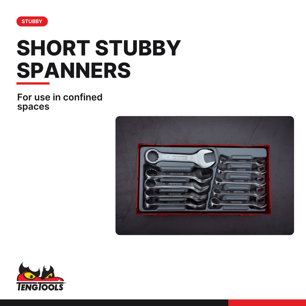 Teng Tools TT6010M Stubby Combination Spanner Set TT1 10 Pieces, for use in confined spaces