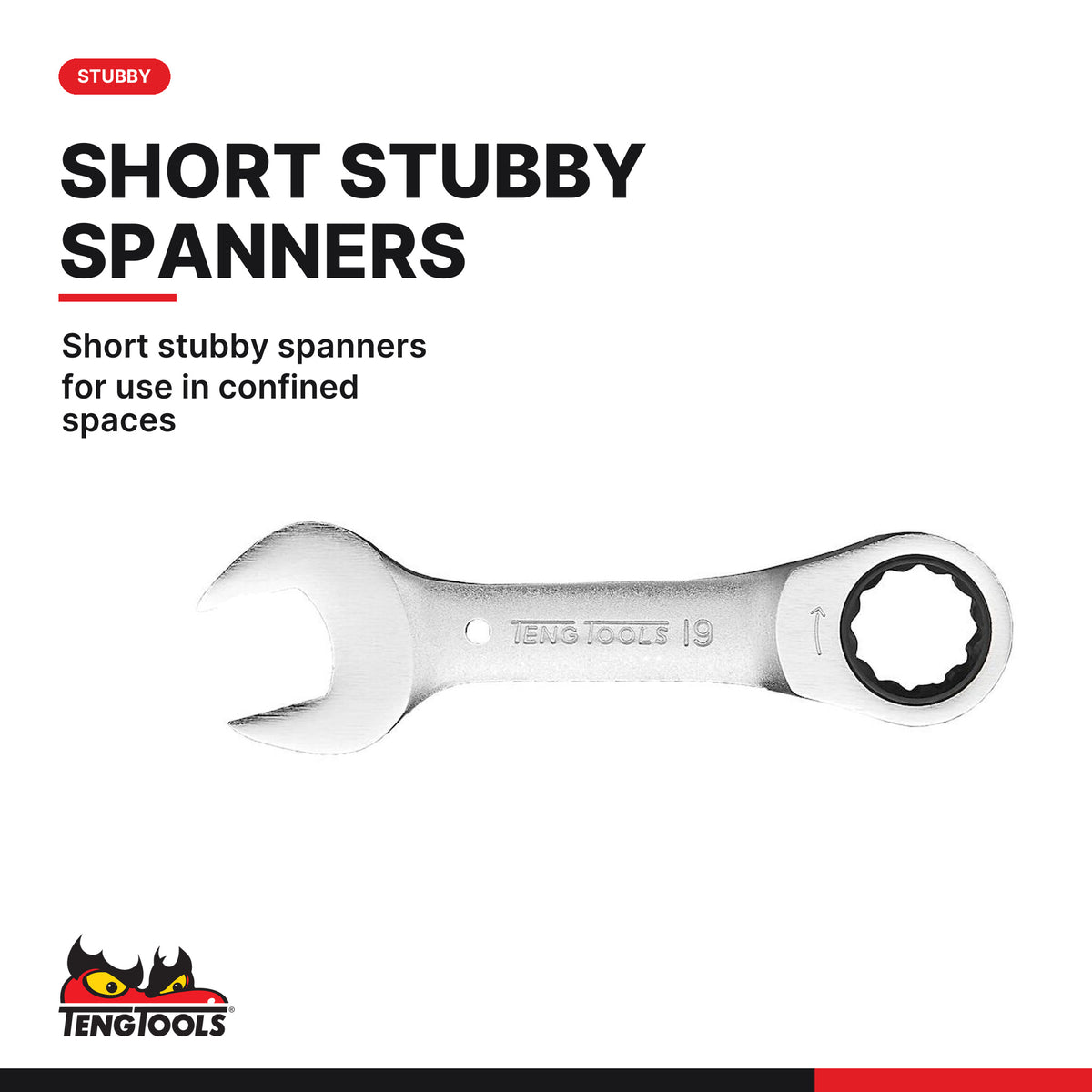 Teng Tools TT6010MRS Stubby Ratcheting Combination Spanner Set TT1 10 Pieces, short stubby spanners for use in confined space