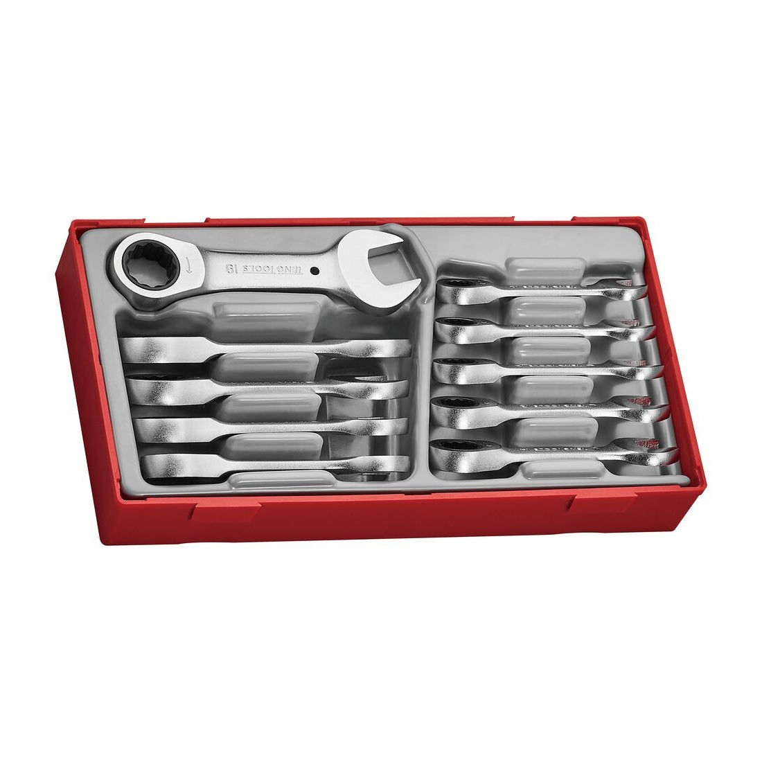 Teng Tools TT6010MRS Stubby Ratcheting Combination Spanner Set TT1 10 Pieces on a white background