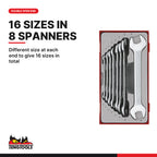 Teng Tools TT6208 Double Open Ended Spanner Set TT1 8 Pieces, different size at each end to give 16 sizes in total