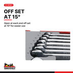 Teng Tools TT6208 Double Open Ended Spanner Set TT1 8 Pieces, open at each end off set at 15° for easier use