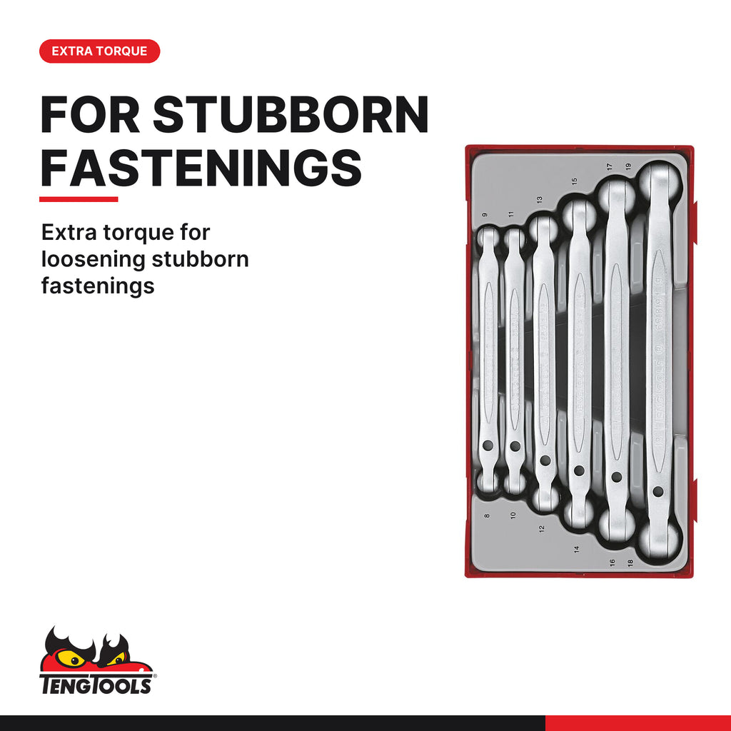 Teng Tools TT6506 Double Flex Wrench Set TT1 6 Pieces, extra torque for loosening stubborn fastenings
