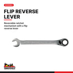 Teng Tools TT6508R Ratcheting Combination Spanner Set R TT1 8 Pieces, reversible ratchet mechanism with a flip reverse lever