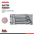 Teng Tools TT6508RF Ratcheting Combination Spanner Set RF TT1 8 Pieces, chrome vanadium satin finish