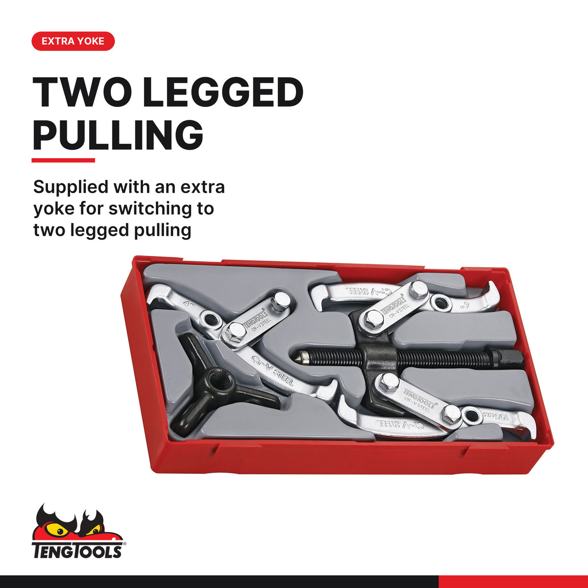 Teng Tools TT804 Puller Set TT1 4 Pieces, supplied with an extra yoke for switching to two legged pulling