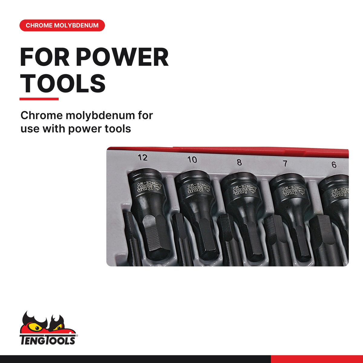 Teng Tools TT9015HX 3/8" & 1/2" Hex Impact Socket Set DIN TT1 15 Pieces, chrome molybdenum for use with power tools