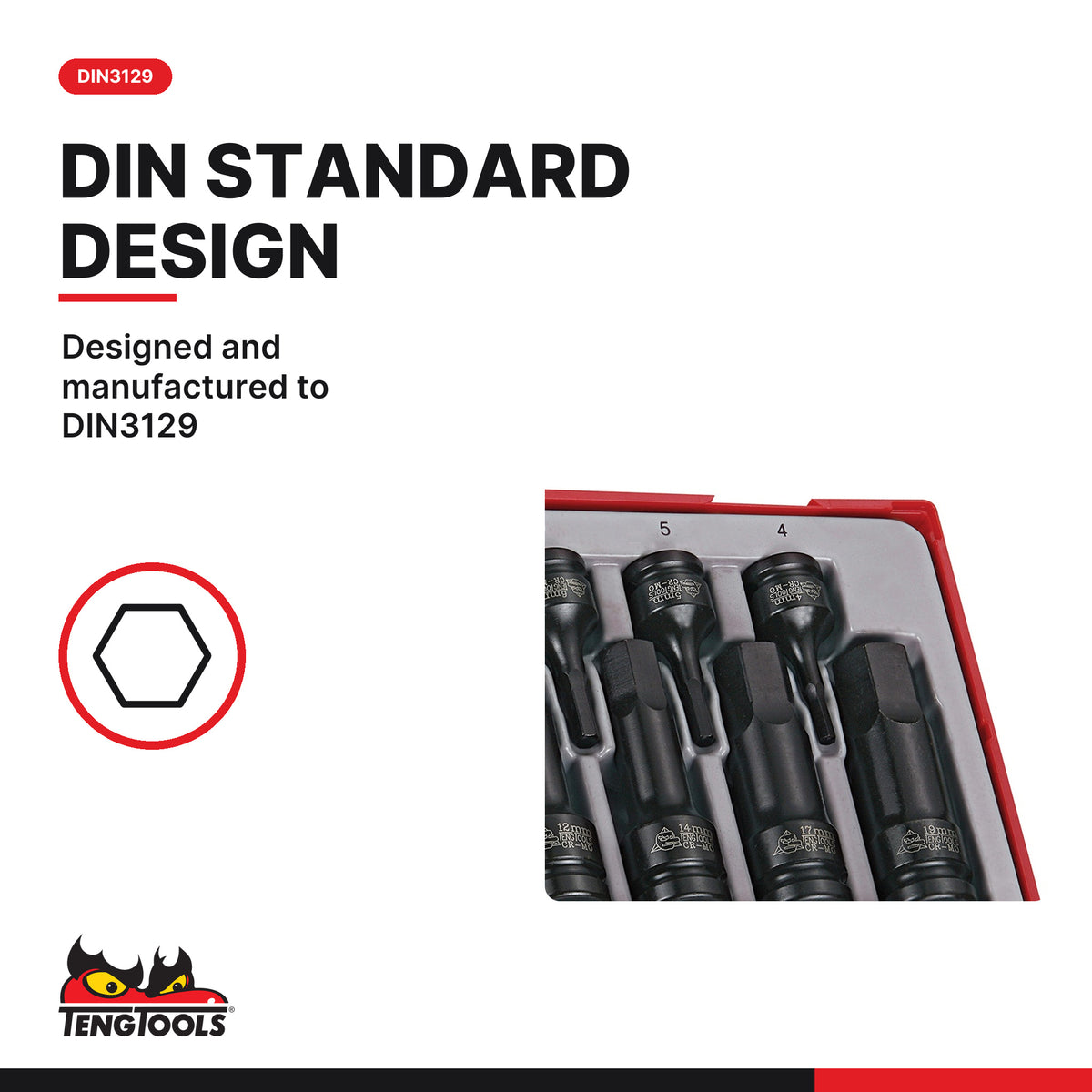 Teng Tools TT9015HX 3/8" & 1/2" Hex Impact Socket Set DIN TT1 15 Pieces, designed and manufactured to din3129