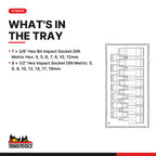 Teng Tools TT9015HX 3/8" & 1/2" Hex Impact Socket Set DIN TT1 15 Pieces, what's in the tray