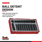 Teng Tools TT9024 1/4" & 3/8" Impact Socket Set ANSI TT1 24 Pieces, ansi standard design for use with power tools with a ball