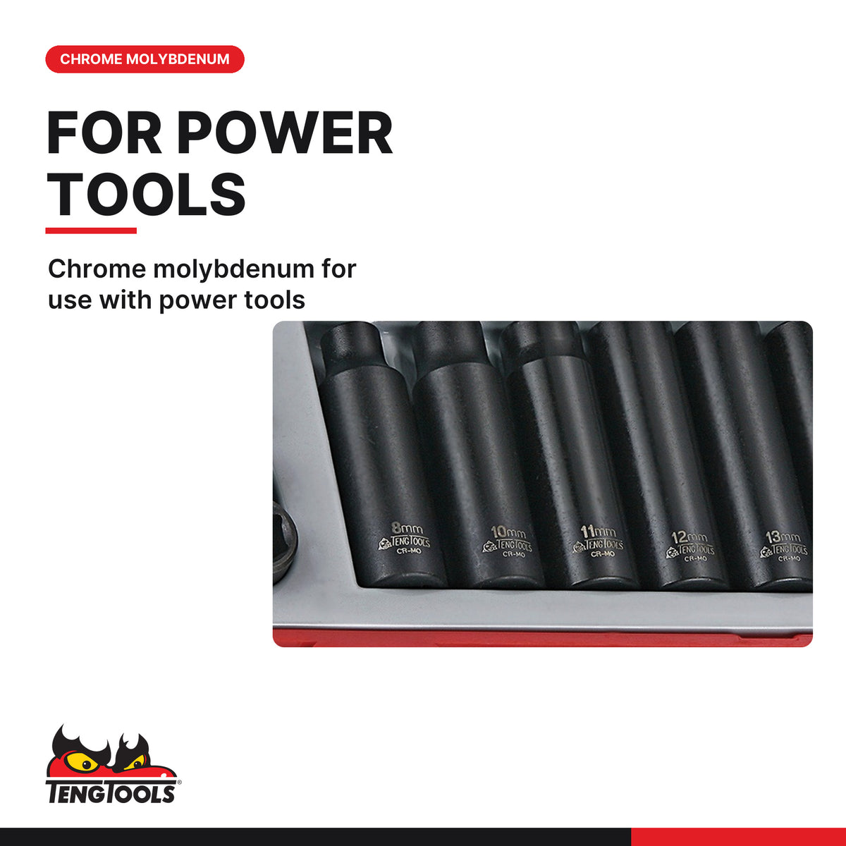 Teng Tools TT9024 1/4" & 3/8" Impact Socket Set ANSI TT1 24 Pieces, chrome molybdenum for use with power tools