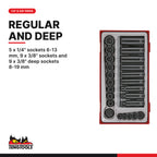 Teng Tools TT9024 1/4" & 3/8" Impact Socket Set ANSI TT1 24 Pieces, 5 x 1/4" sockets 6-13 mm, 9 x 3/8" sockets and 9 x 3/8" d