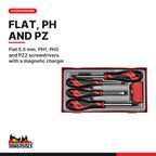 Teng Tools TT905N Screwdriver set with magnetic charger TT1 5 pieces, flat 5.5 mm, ph1, ph2 and pz2 screwdrivers with a magne