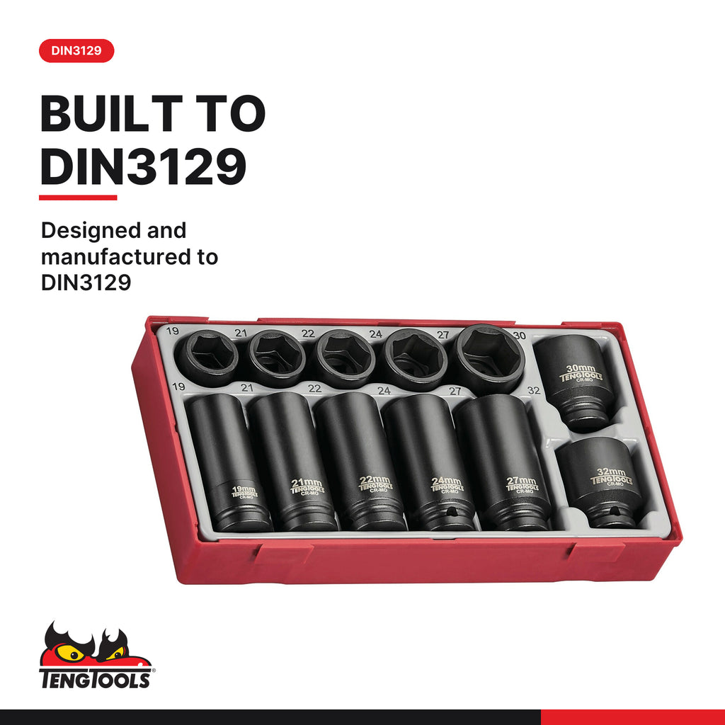 Teng Tools TT9212 14-Piece 1/2 Drive Metric Socket Set, designed and manufactured to DIN3129