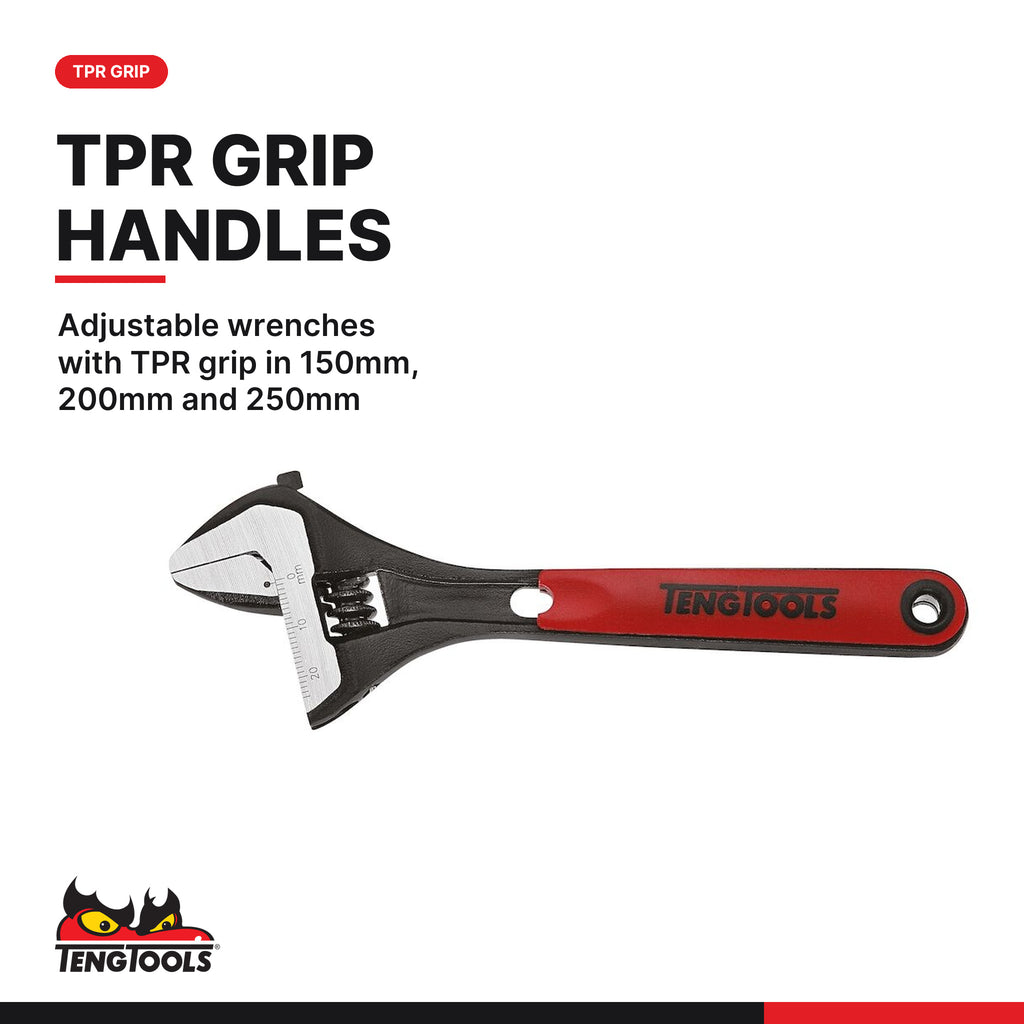 Teng Tools TTADJ04 Adjustable Wrench Set TT1 4 Pieces, adjustable wrenches with tpr grip in 150mm, 200mm and 250mm