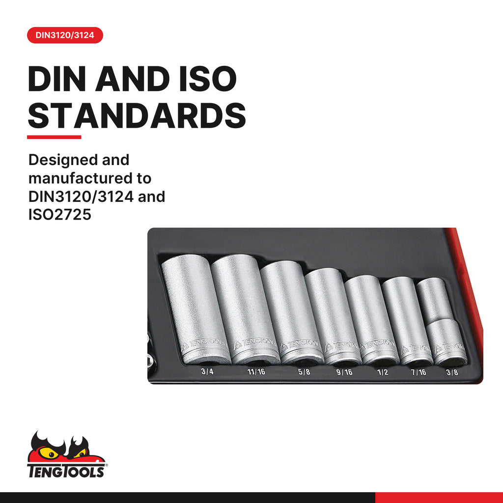 Teng Tools TTAF32 1/4" & 3/8" Socket Set AF 6 pt TT1 32 Pieces, designed and manufactured to din3120/3124 and iso2725