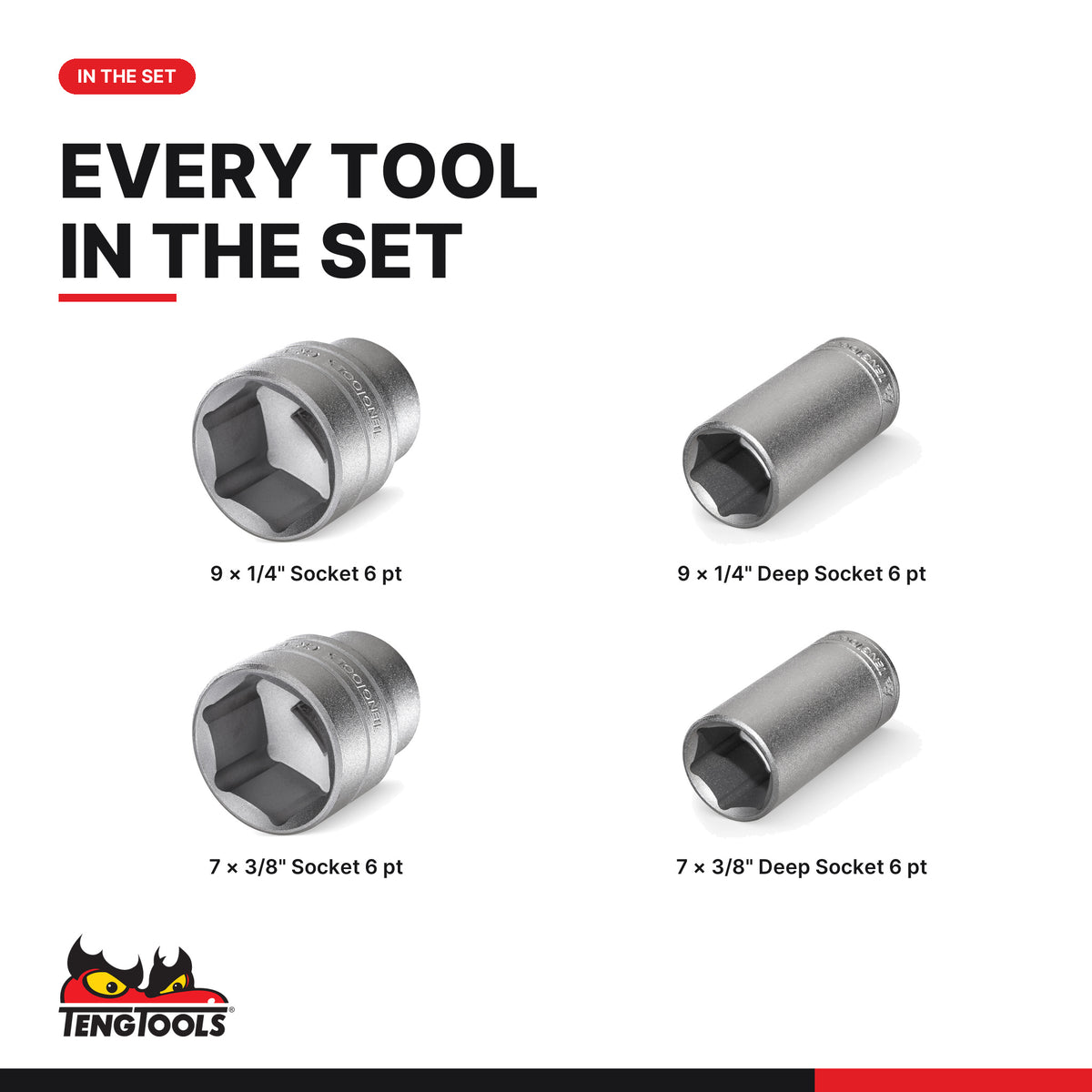 Teng Tools TTAF32 1/4" & 3/8" Socket Set AF 6 pt TT1 32 Pieces, every tool in the set
