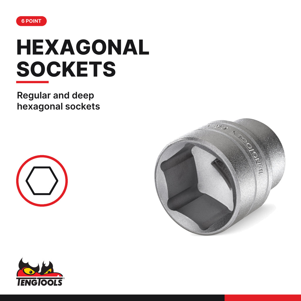 Teng Tools TTAF32 1/4" & 3/8" Socket Set AF 6 pt TT1 32 Pieces, regular and deep hexagonal sockets