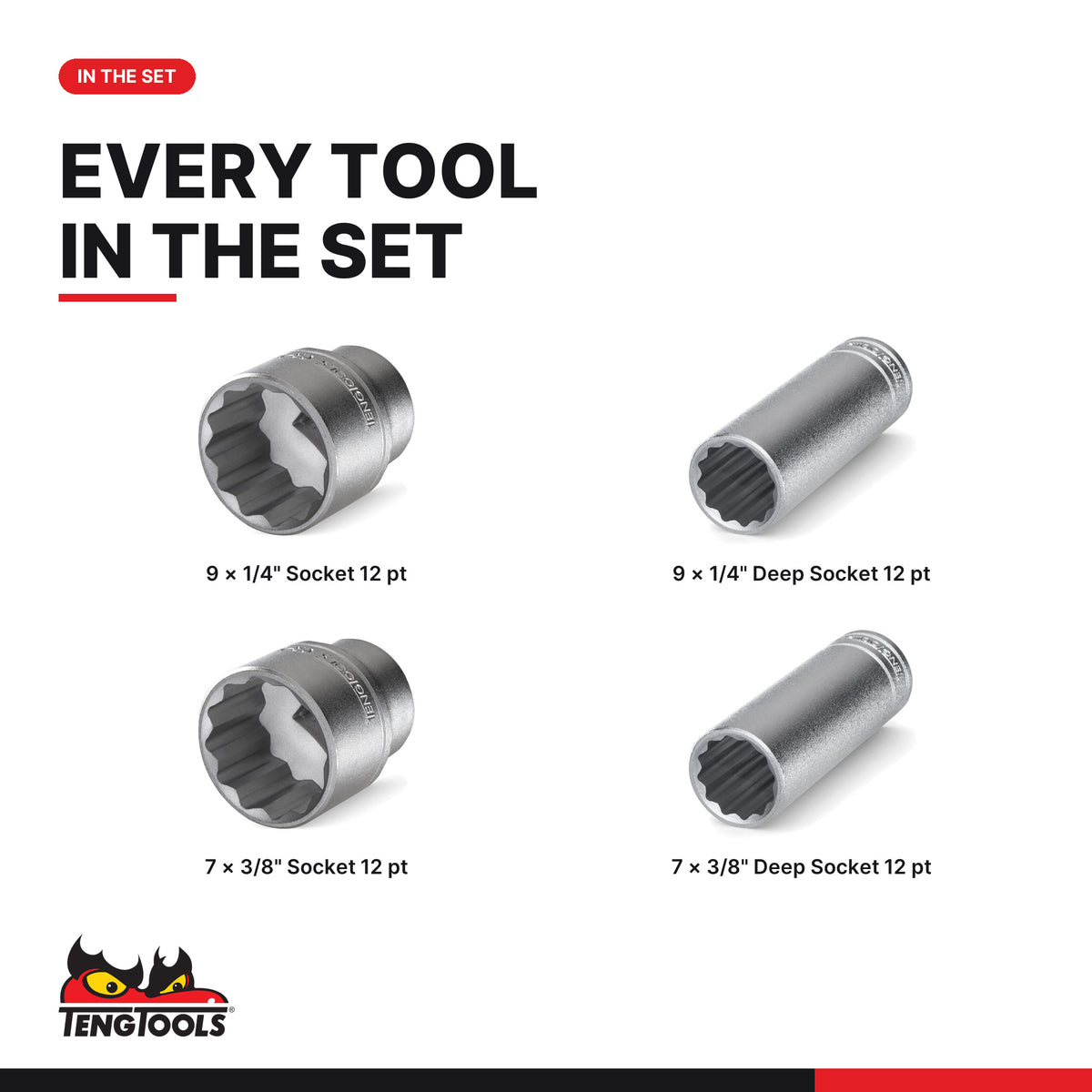 Teng Tools TTAF3212 1/4" & 3/8" Socket Set 12 pt AF TT1 32 Pieces, every tool in the set