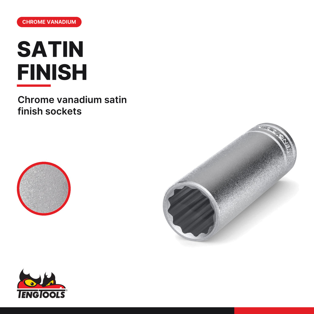 Teng Tools TTAF3212 1/4" & 3/8" Socket Set 12 pt AF TT1 32 Pieces, chrome vanadium satin finish sockets