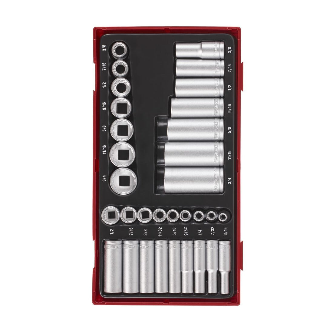 Teng Tools TTAF3212 1/4" & 3/8" Socket Set 12 pt AF TT1 32 Pieces on a white background