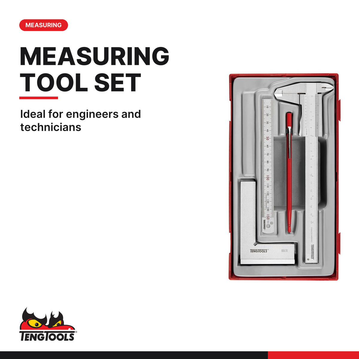 Teng Tools TTBM Measuring Tool Set TT1 4 Pieces, ideal for engineers and technicians