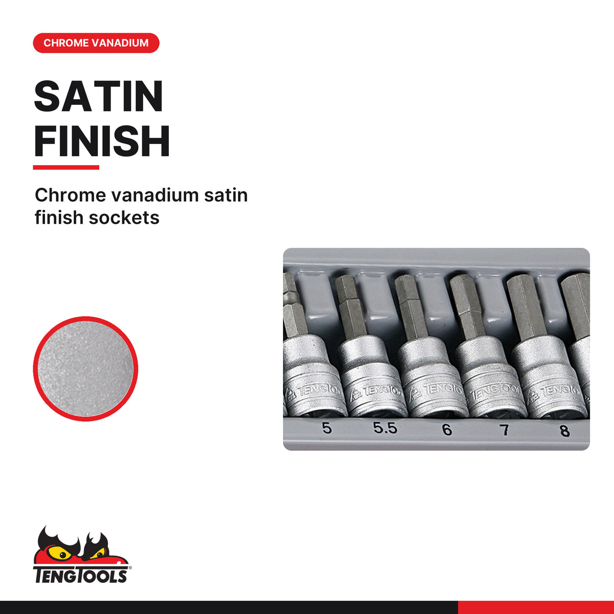 Teng Tools TTBS35 1/4" & 3/8" Bit Socket Set TT1 35 Pieces, chrome vanadium satin finish sockets