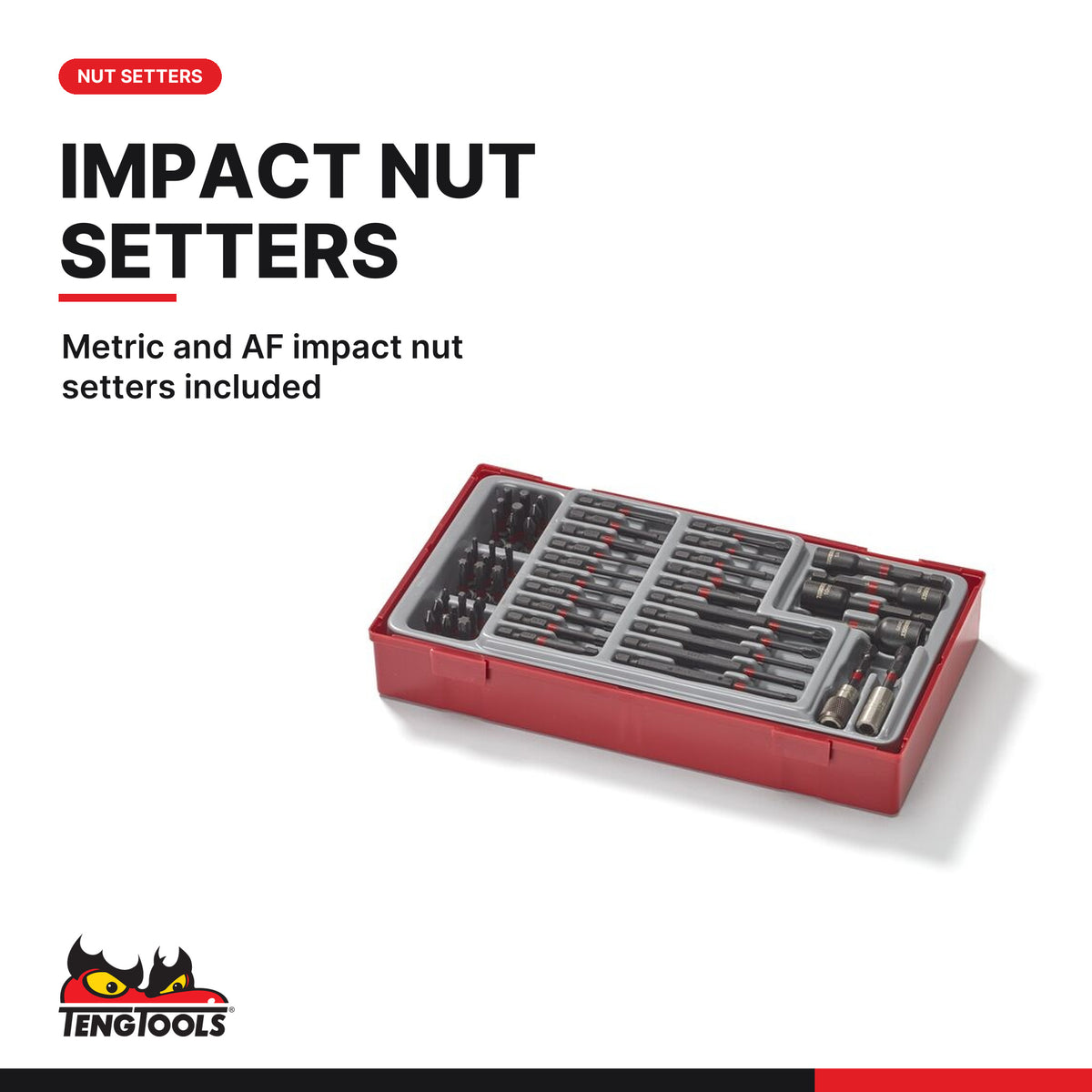 Teng Tools TTBS53 53 Piece 1/4 Inch Drive Impact Screwdriver Bit & Nut, metric and AF impact nut setters included