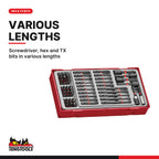 Teng Tools TTBS53 53 Piece 1/4 Inch Drive Impact Screwdriver Bit & Nut, screwdriver, hex and TX bits in various lengths