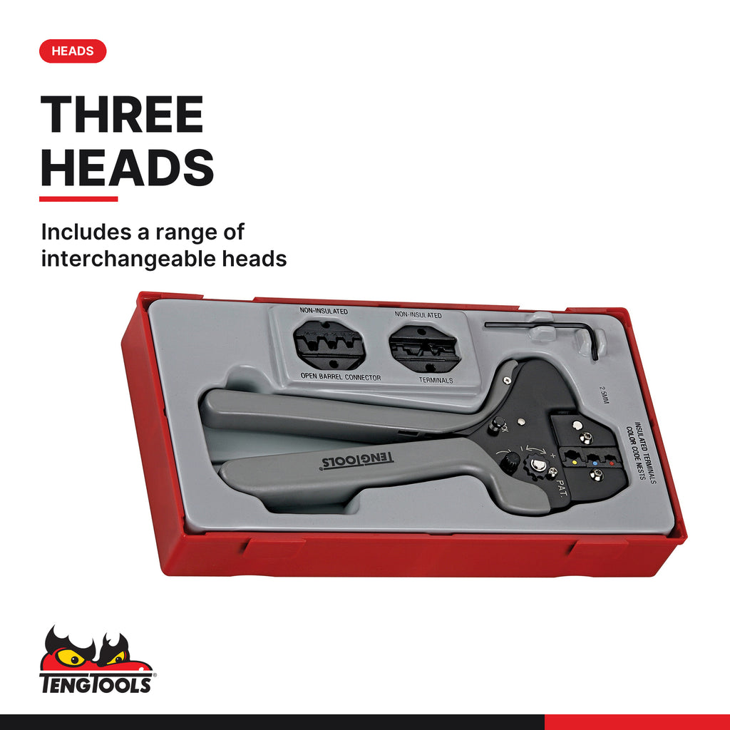 Teng Tools TTCP04 Crimping Plier Set TT1 4 Pieces, includes a range of interchangeable heads
