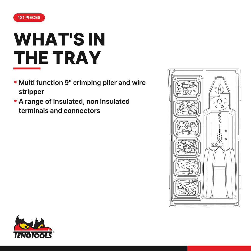 Teng Tools TTCP121 Crimping Plier Set TT1 121 Pieces, what's in the tray