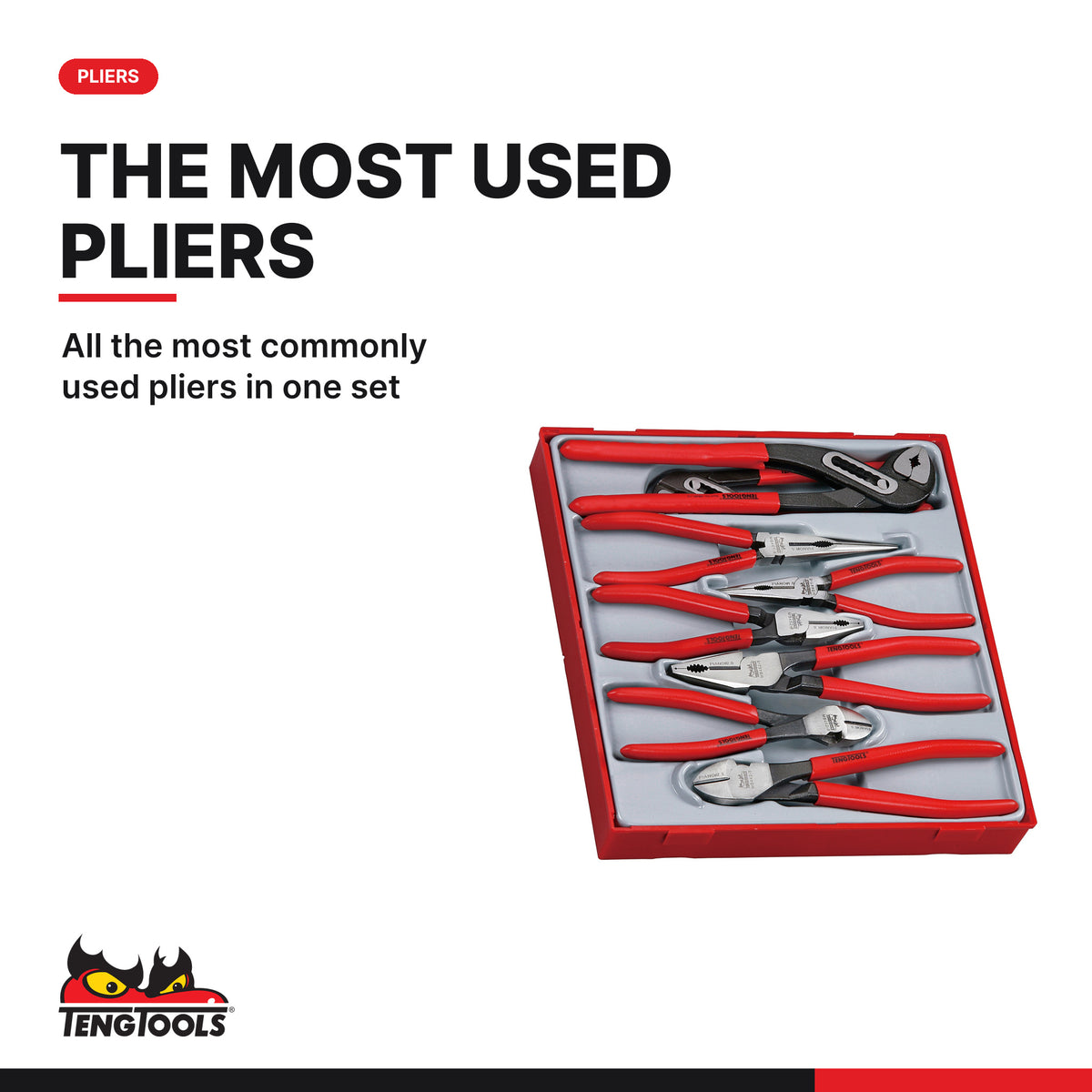 Teng Tools TTD441 Plier Set Vinyl Grip TT2 8 Pieces, all the most commonly used pliers in one set