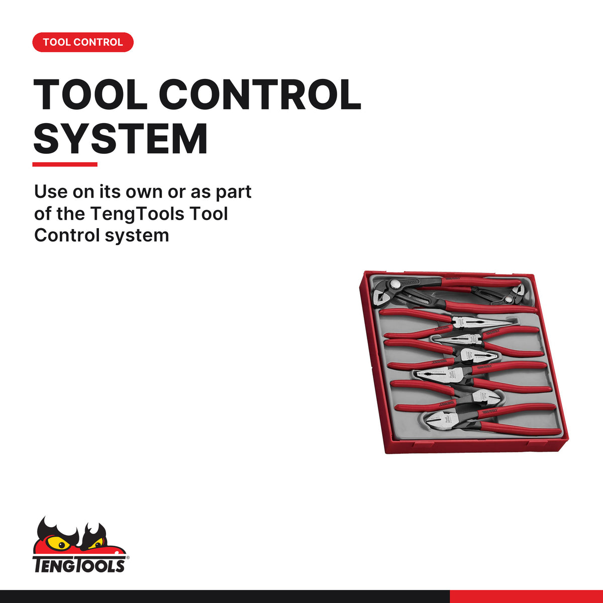 Teng Tools TTD441Q Plier Set Vinyl Grip Q TT2 8 Pieces, use on its own or as part of the tengtools tool control system