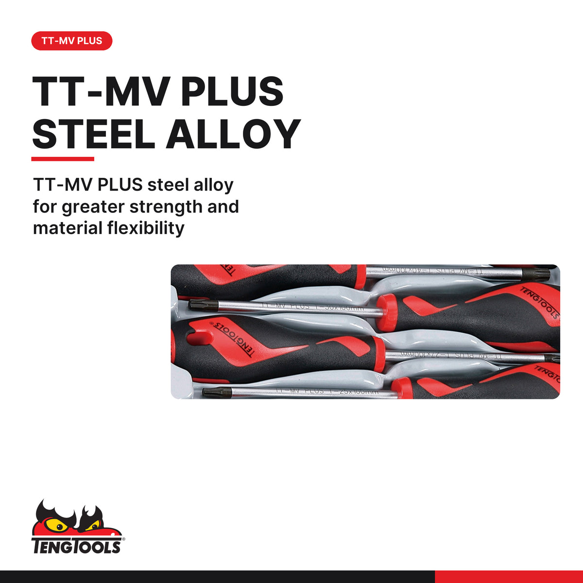 Teng Tools TTD912TXN Screwdriver Set TX TT2 12 Pieces, tt-mv plus steel alloy for greater strength and material flexibility