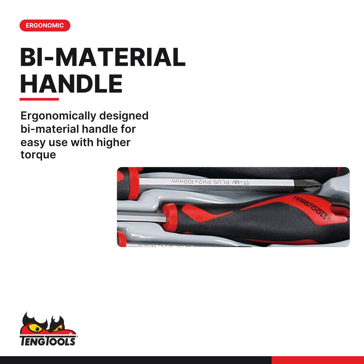 Teng Tools TTD914N Screwdriver Set Mixed TT2 14 Pieces, ergonomically designed bi-material handle for easy use with higher to