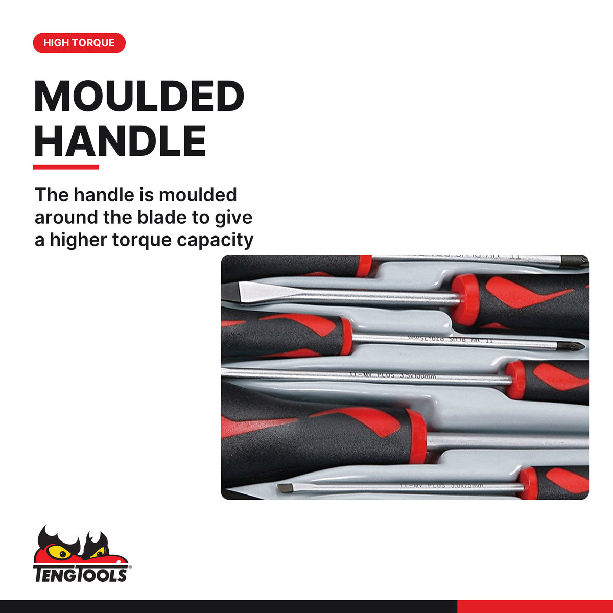 Teng Tools TTD914N Screwdriver Set Mixed TT2 14 Pieces, the handle is moulded around the blade to give a higher torque capaci