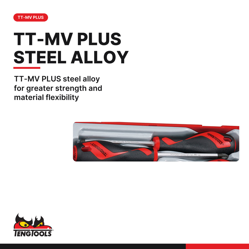 Teng Tools TTD914N Screwdriver Set Mixed TT2 14 Pieces, tt-mv plus steel alloy for greater strength and material flexibility