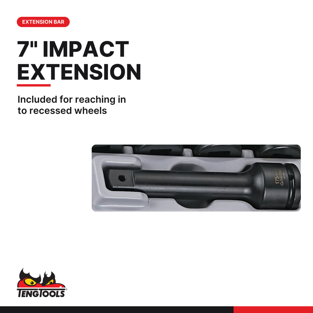 Teng Tools TTD9416 3/4 Impact Socket Set DIN TT2 16 Pieces, included for reaching in to recessed wheels