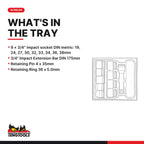 Teng Tools TTD9416 3/4 Impact Socket Set DIN TT2 16 Pieces, what's in the tray