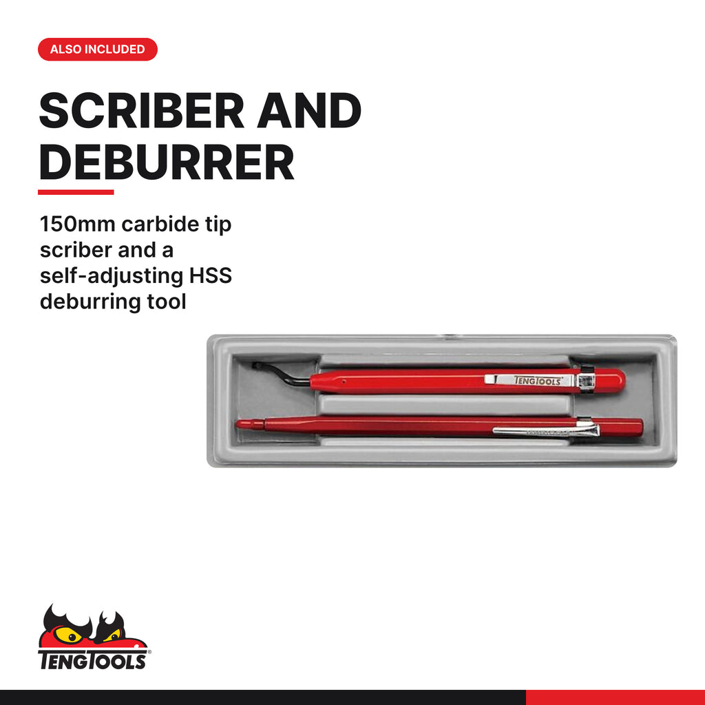 Teng Tools TTDCT06 Industrial cutting tool set TT2 6 pieces, 150mm carbide tip scriber and a self-adjusting hss deburring too
