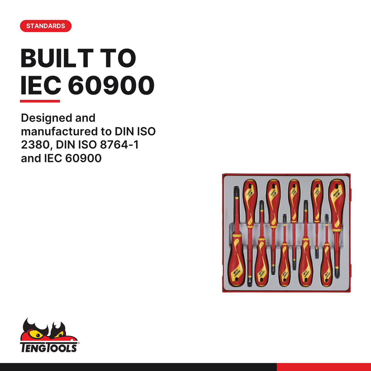 Teng Tools TTDV910N Insulated Screwdriver Set Mixed TT2 10 Pieces, designed and manufactured to din iso 2380, din iso 8764-1 