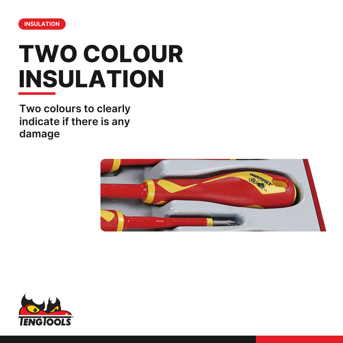 Teng Tools TTDV910N Insulated Screwdriver Set Mixed TT2 10 Pieces, two colours to clearly indicate if there is any damage