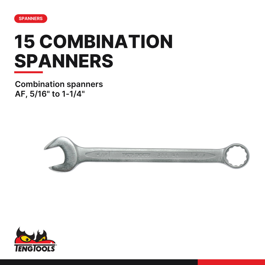 Teng Tools TTEAF62 Socket & Combination Spanner Set AF FOAM4X4 62 Pieces, combination spanners af, 5/16" to 1-1/4"