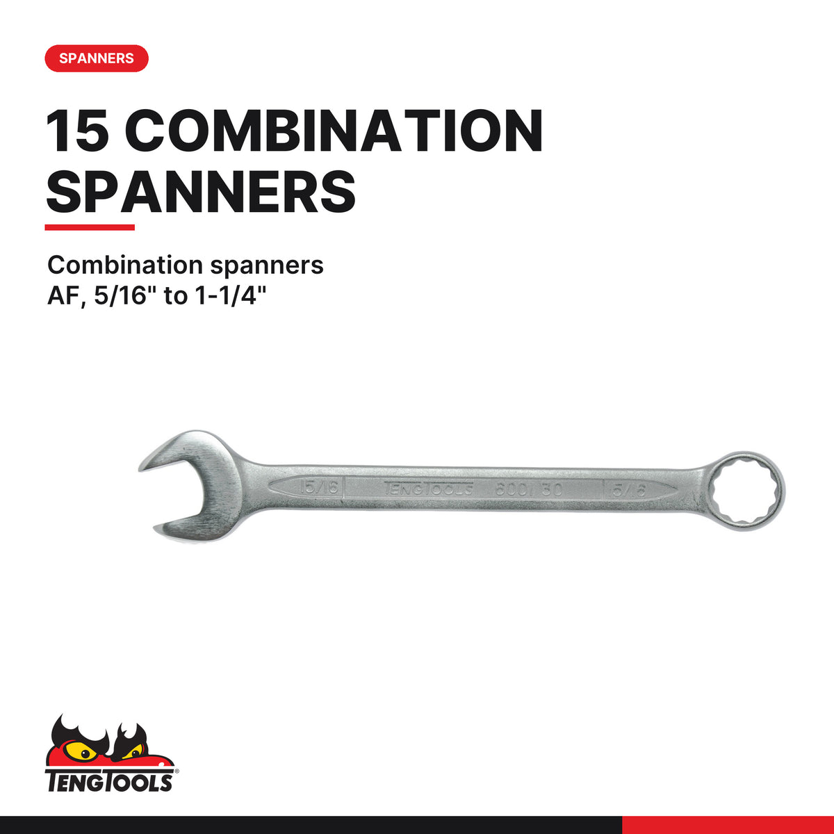 Teng Tools TTEAF62 Socket & Combination Spanner Set AF FOAM4X4 62 Pieces, combination spanners af, 5/16" to 1-1/4"