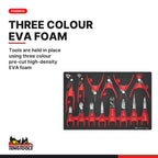 Teng Tools TTEMB14Q Plier Set Vinyl Grip Q FOAM4X4 14 Pieces, tools are held in place using three colour pre-cut high-density