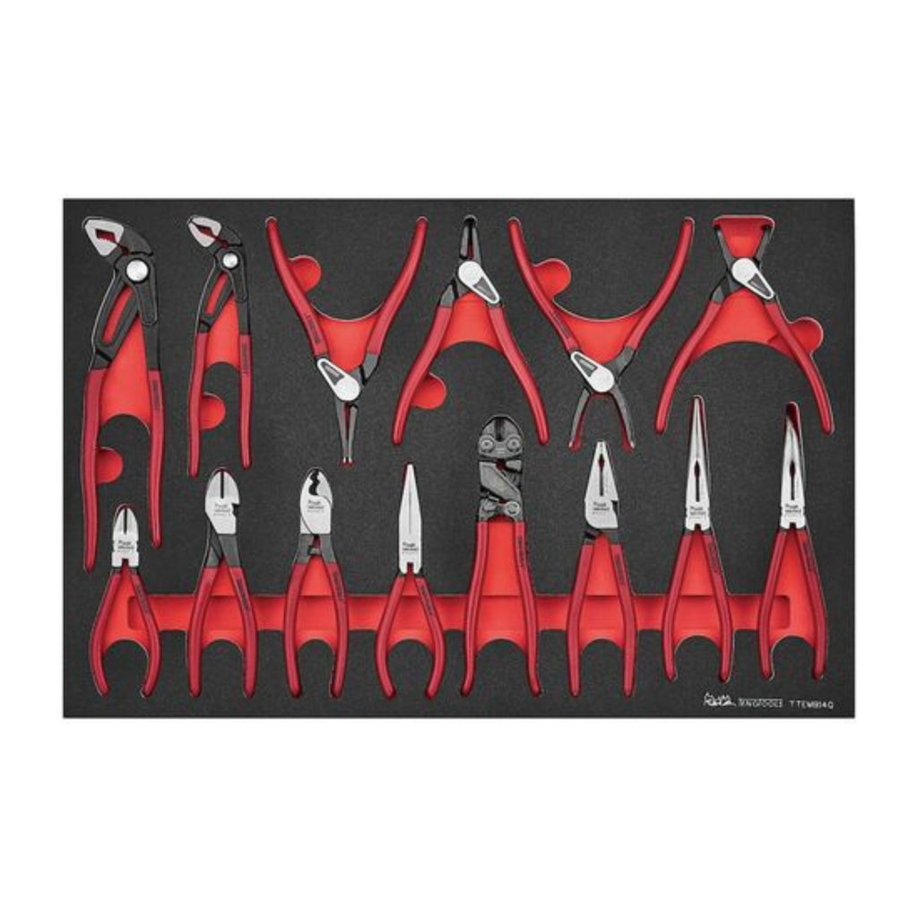 Teng Tools TTEMB14Q Plier Set Vinyl Grip Q FOAM4X4 14 Pieces on a white background