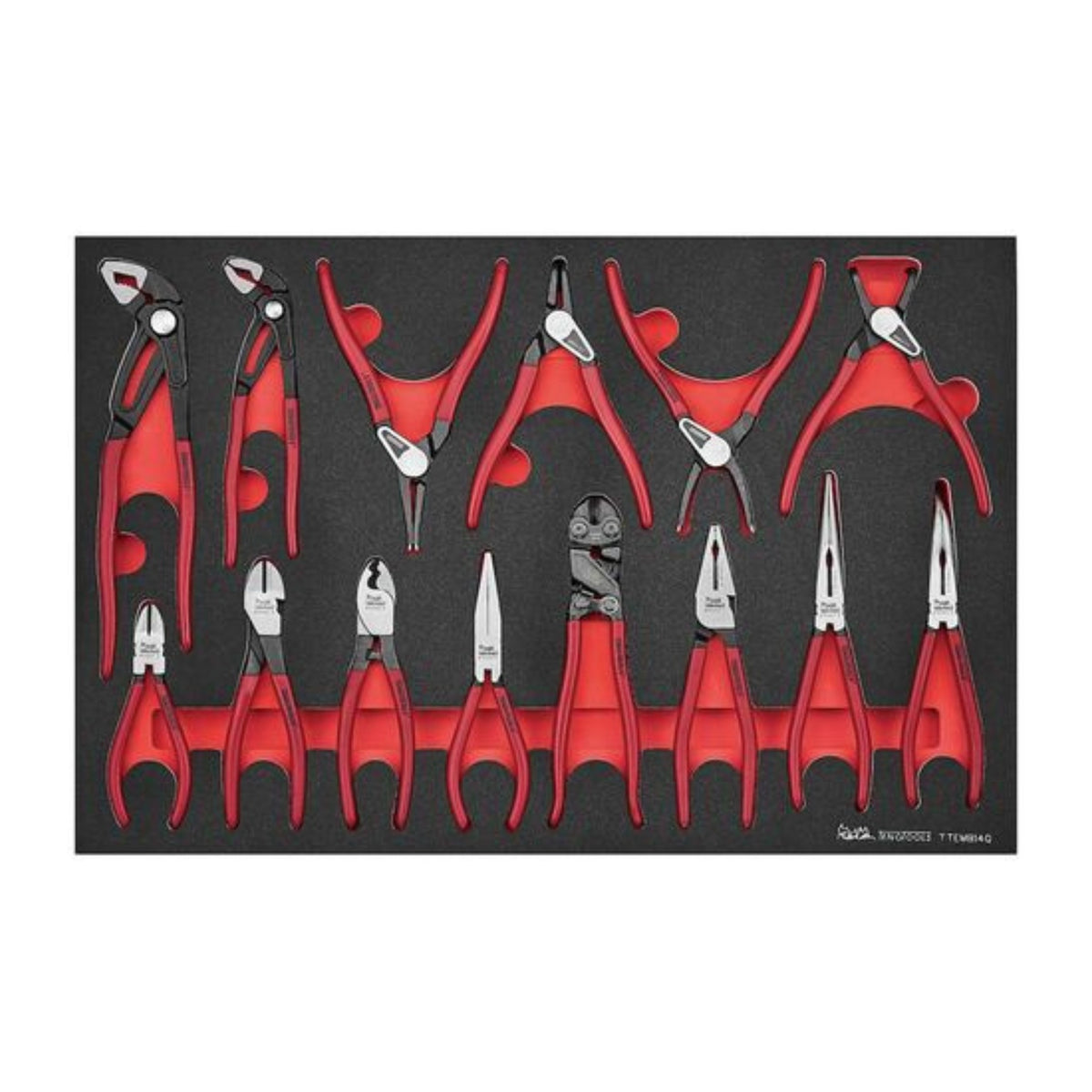 Teng Tools TTEMB14Q Plier Set Vinyl Grip Q FOAM4X4 14 Pieces on a white background